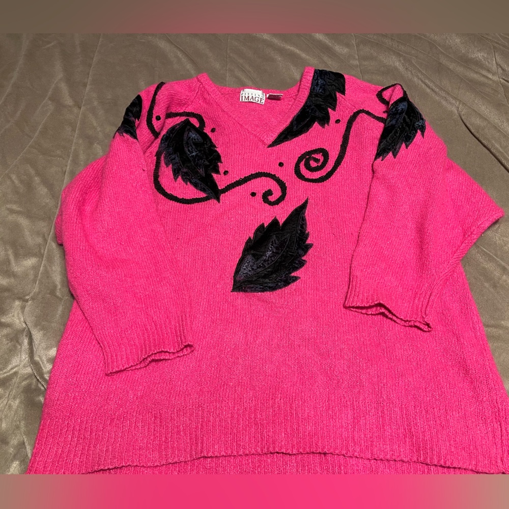 Vintage 80’s Fitting Image Hot Pink /Black Silk and Angora Sweater Size 2X
